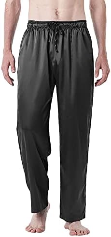 Calça de perna aberta masculina com bolsos masculinos de cor sólida pijamas de seda de seda europeia calças casuais calças homens homens