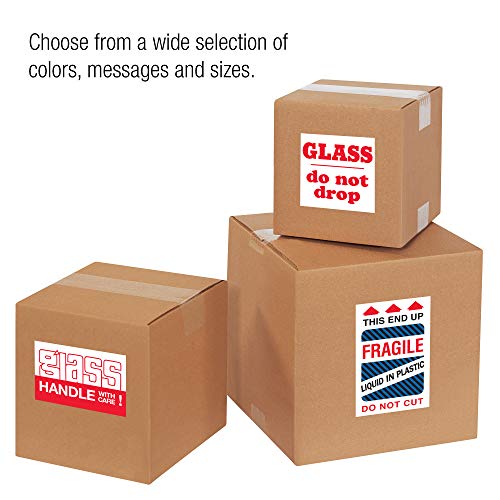 Caixa EUA BDL1058 Etiquetas lógicas de fita, frágil - vidro - alça com cuidado, 2 x 3, vermelho/branco