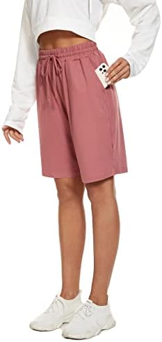 Sicvek Knee Women Bermuda shorts elásticos da cintura elástica atlética short longo short casual shorts de ioga de verão
