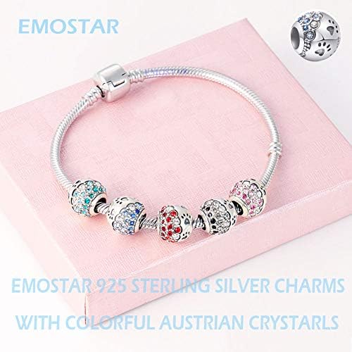 Emostar Puppy Dog Paw Print Charms, 925 Sterling Silver Petprint Beads com cristais coloridos, para pulseiras do