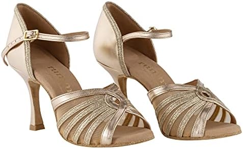 Rummos Womens Dance Shoes R563 147-137 - Couro/Glitter Platinum - Acessório regular - 2,75 70R Salto de Flare - Feito em Portugal
