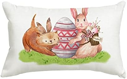 Tema da Páscoa Negi Impressão lateral suave e macio ovos coloridos e coelhos da capa para sofá, cama, sala de estar, travesseiros