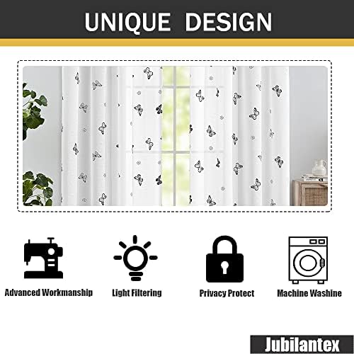 Jubilantex Branco painéis de cortina de cortina preta Butterfly Floral Drapes