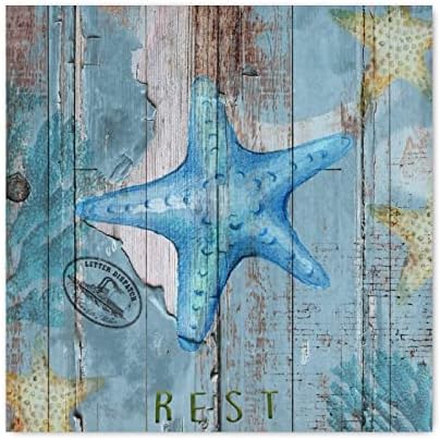 Vintage Náutico Starfish Rest Plact de madeira azul de madeira Placas de madeira Placas de estilo oceano Estilo de parede Decoração