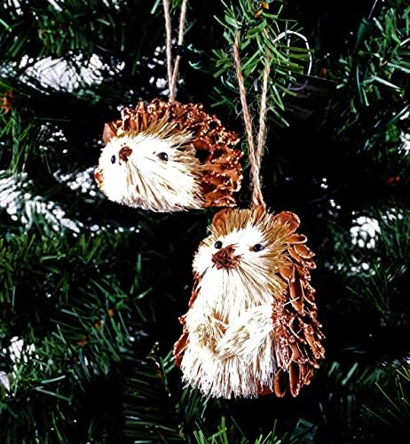 Pinecone Hedgehogs com detalhes brilhantes pendurados no Natal - Conjunto de 2