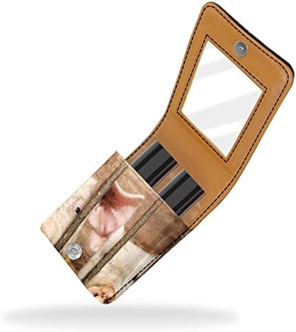 Caso de batom de batom de viagem Guerotkr, saco de maquiagem portátil de batom com espelho, padrão de porco animal de fazenda