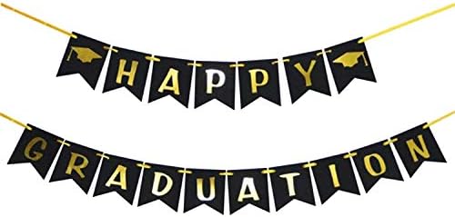 Banner de graduação em festas 2022 para decorações de graduação, favores de suprimentos de festas preto e dourado com glitter metálico