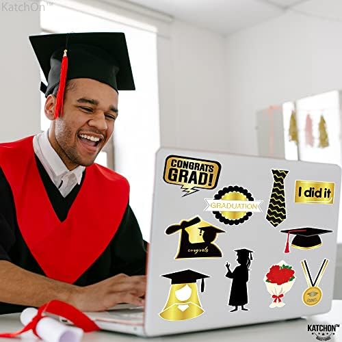 Katchon, adesivos de graduação de 2023 - pacote de 50 | Adesivos de graduação 2023 | Adesivos de graduação em preto e dourado para envelopes | 2023 adesivos de graduação para scrapbooking | Adesivos graduados 2023