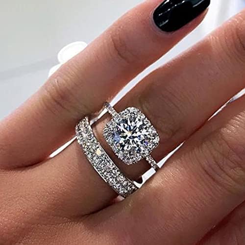 Anel de noivado para mulheres elegantes anéis de casamento promessa de moda anéis quadrados forma cúbica anel de zirconia anel de