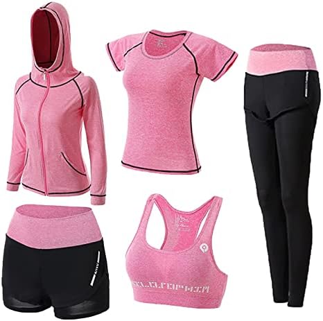 Tongxinhua 5 PCS Roupfits de exercícios para mulheres, roupas esportivas de fitness roupas atléticas definidas para fazer