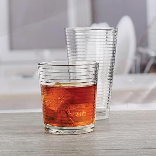 Conjunto Le'Raze de 8 copos de bebida duráveis ​​com nervuras pesadas incluem 4 copos mais frios e 4 rochas, xícaras de vidro transparente - conjunto de copos elegantes