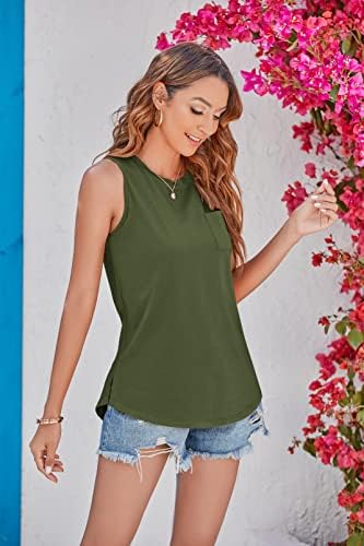 Tanque de pescoço alto feminino Blusa sem mangas com as camisetas lisam camisetas de bolso Cami Summer Tops