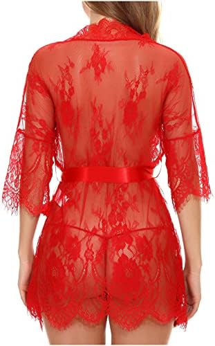 Oplxuo Mulheres Babydoll Lingerie Smock Casual Smock Lace Kimono Robe Mesh Sheer Nightgown Vestido Sexy Cover Up See Through Sleepwear
