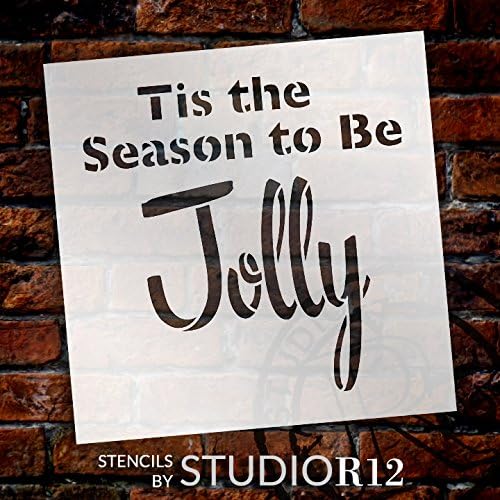 É o estêncil da temporada por Studior12 | Fun Christmas Word Art - Medium de 9 x 9 polegadas REUSLÁVEL MYLAR MODELO | Pintura,