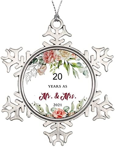 Primeiro ano como Sr. e Sra. Christmas Ornamento 1º aniversário de casamento Ornamento de neve metal