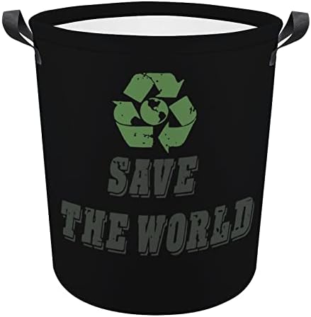 Salve o mundo cesto de lavanderia dobrável de lavanderia