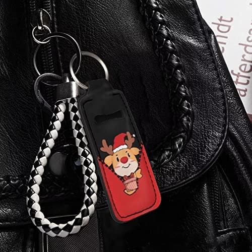 JeoCody Christmas Elk Chapstick Holder Portable Keychain Ring no Chapstick Keychain Holder Storage Travel Makeup Bag for Women Girls