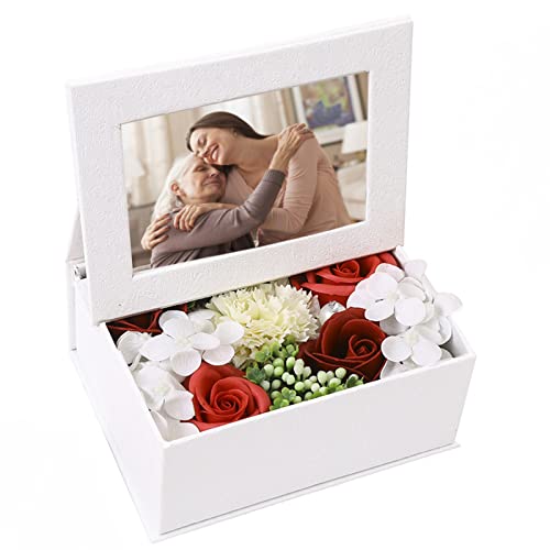 Caixa de presente do Dia dos Namorados da Flor de sabão com moldura fotográfica, sabonete decorativo em forma de rosa, sabonete