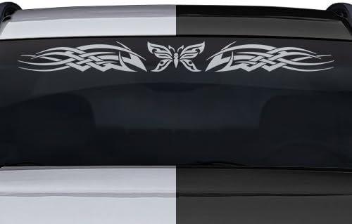Projeto de criações pegajosas #128-01 Butterfly Tribal Celta Windshield Decalador adesivo vinil traseiro traseiro da janela traseira bandeira de carro traseira SUV Van Trailer Van Barco - 36 X4.25 - Prata Metallic