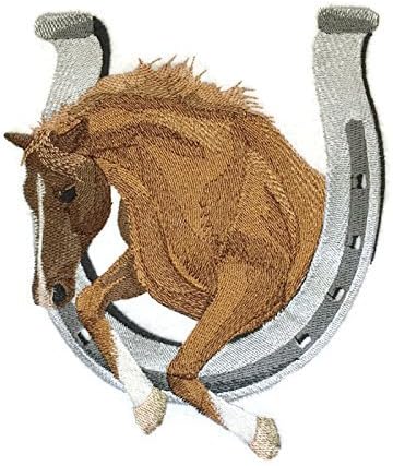 [Personalizado] Charme Lucky Horse with Horse Shoe [garanhão marrom] Ferro de bordado On/Sew Patch [6 x 4,5] [Feito