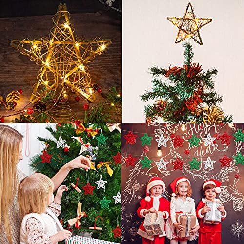 Christmas Star Tree Topper Lighted -Rattan Natural Christmas Star Treetop com 10pcs de vime Rattan Stars for Rustic Natal Tree Ornament Decoration