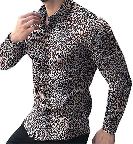 XXBR Mens Hawaiian Shirts, 2022 New Fall Designer de manga comprida Button Down Down Camisetas de leopardo Camisa