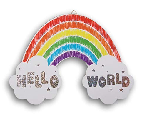 Sinal de arco -íris - decoração de parede pendurada em madeira para berçário de bebê Hello World