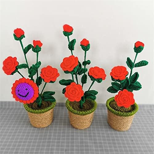 Renslat malhado à mão Fio artesanal Crochê Girassol Sunflower Rose Pot Flower Bouquet Casamento Decoração de casa namoradas