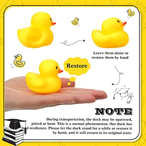 Leitee 24 PCs Graduação Ducks de borracha com 24 chapéus, 24 óculos Painel Mini Rubber Duckies Car Borracha Bath Bath Party Toys