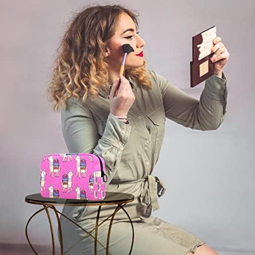 TBOUOBT Bolsas de maquiagem de cosméticos para mulheres, bolsas de maquiagem pequenas bolsas de viagem, desenho animado de alpaca animal rosa