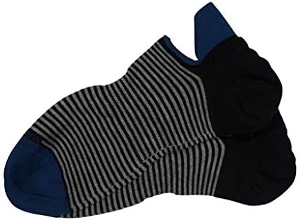 Marcoliani Milano Mens Invisível Touch No Show Pima Cotton Stripe Meias, preto, tamanho único