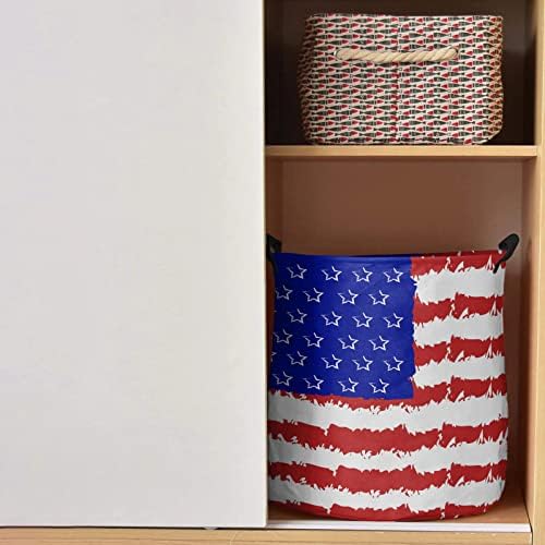 Cesta de armazenamento de lavanderia Bandeira Americana 4 de julho Grandes caixas de armazenamento dobráveis ​​com alças listras aquarela cestam cestas à prova d'água para roupas organizadoras de roupas