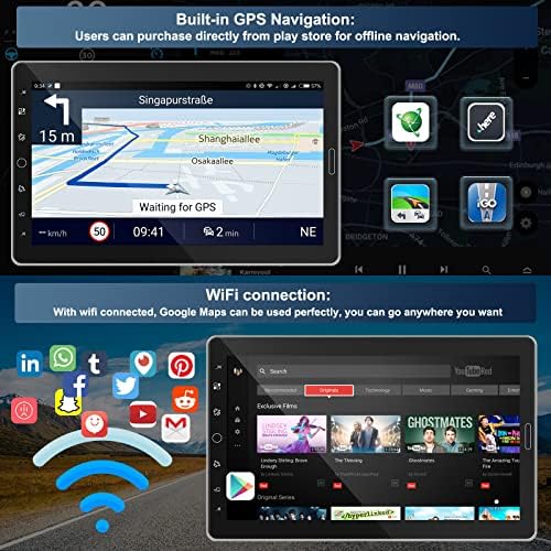 Android 11 estéreo de carro Din único com navegação Wi -Fi e GPS, Rádio do carro de tela sensível ao toque de 10,1 polegadas com link de espelho, SWC, Carro Multimídia Suporte Bluetooth FM RDS Radio+ Câmera de exibição traseira