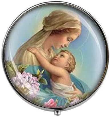 Nossa abençoada Lady Virgin Maria e Baby Jesus Catholic - Art Photo Pill Box - Charm Pill Box - Caixa de doces de vidro