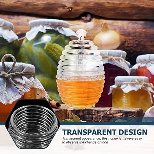 Quintal de xarope honeypot jarra de mel com macio e tampa, dispensador de mel de panela de mel transparente para