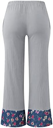 Calças de linho de algodão casual de verão para mulheres calças largas de pernas largas calças de cintura alta com bolsos confortáveis