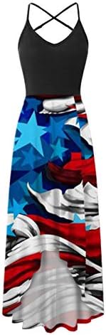 4 de julho vestido maxi para mulheres de verão casual vestido boho bandeira americana colher pescoço cami sem mangas de vestido patriótico