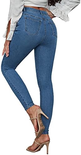 Jeans de zíper do orifício Butroço Mulheres Botão Skinny Fit Correia Holeira Canda alta Jeans de bolso para mulheres calças jeans soltas