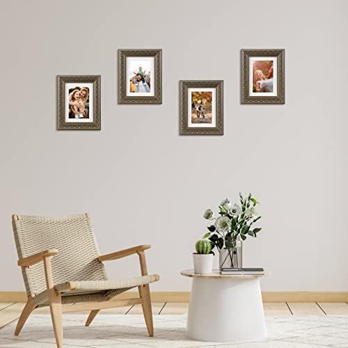 Qutrey 4x6 Frames de imagens Conjunto de 6, moldura de foto vintage ornamentada 4 por 6 com tapete para decoração de parede