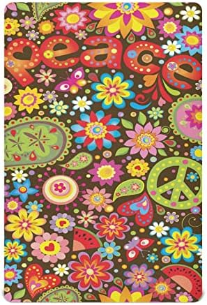 Alaza Hippie Peace Symbol Paisley Folhas de berço floral FOLHO BASINET para meninos bebês crianças pequenas, tamanho padrão 52 x 28 polegadas