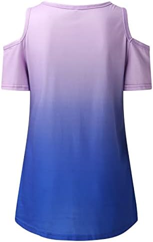 Miashui feminina esportiva camiseta feminina gradiente estampado redondo pescoço cair ombro ombro de manga curta feminino