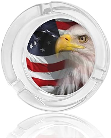 American Bald Eagle USA Flag Glass Ashtrays Round Ash Tray