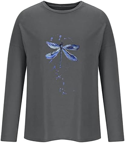 Feminino fofo animal camiseta dragonfly aquarela estampa de aquarela de ajuste relaxado camisetas de manga longa de pisca