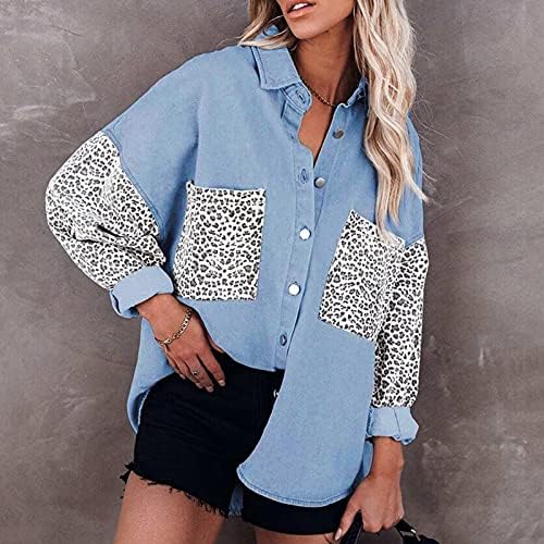 Blusa de inverno Mulheres de manga comprida tendências da faculdade Cheetah com bolsos sobretudo se encaixa em jean lapel confortável