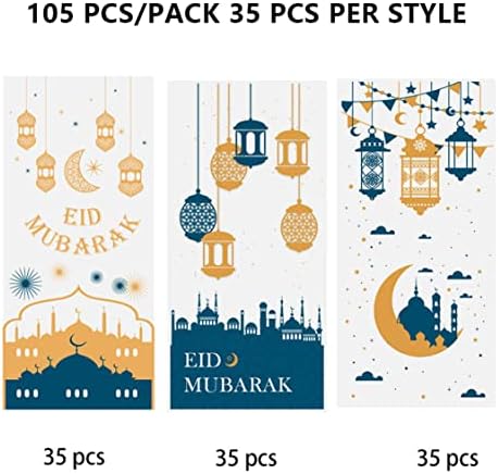 Bolsas de presente de Kuyyfds, Eid Mubarak Celofane Bags Bolsas de biscoito Ramadã Bolsas de presente Muslim Islâmico Decorações 105pcs