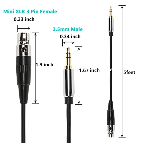 Sinloon 3,5 mm para mini cabo XLR, 5 pés 1/8 polegada TRS Séreo Macho de áudio para mini XLR 3 pinos Cabo de conversor feminino para