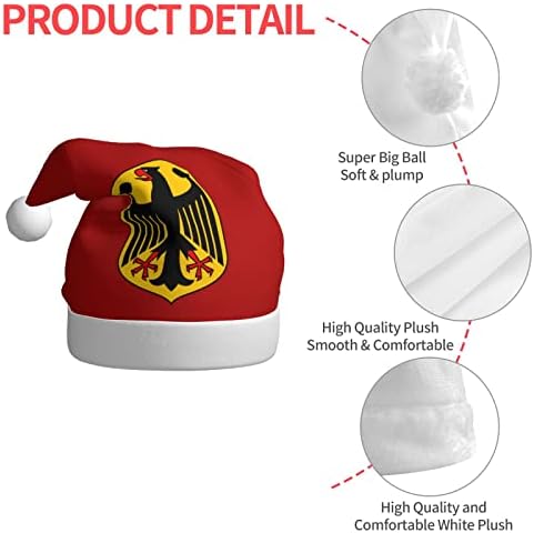 Zaltas Bat de armas da Alemanha Chapéu de Natal para Hats adultos e confortáveis ​​de Papai Noel para materiais de