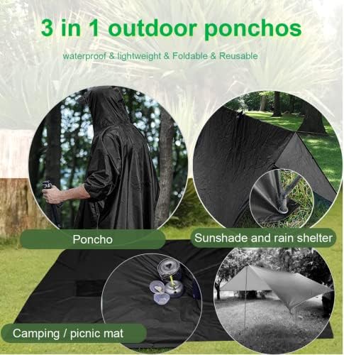 Poncho de chuva com capuz ao ar livre de 3 em 1 jaqueta de chuva à prova d'água para homens mulheres adultas, capa de chuva leve
