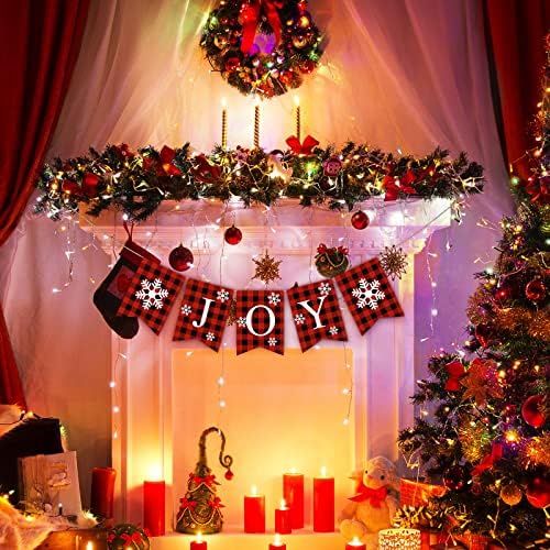Plaid Christmas Joy Banner Cotton Turlap Christmas Rustic Bunting Banner para decorações penduradas no Natal