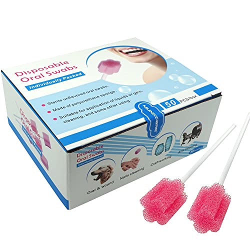 Munkcare descartável swab de espuma oral com sabor de hortelã, embrulhado individualmente, vermelho, caixa de 50 contagens